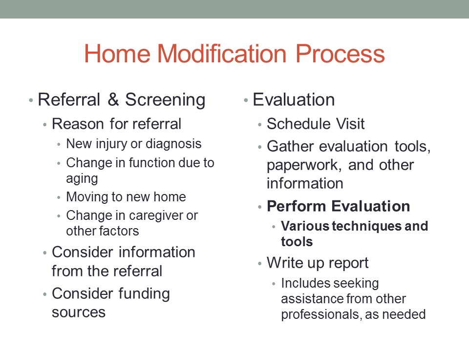 Evaluation of Home Accessibility The First Step in Ensuring Proper Fit