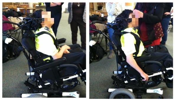 Side by side images of Kian before and after adjustment showing the differences in positioning. 