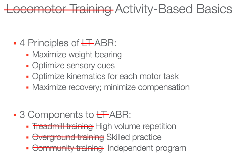 Reframing the language of locomotor training protocol with more activity based rehab wording