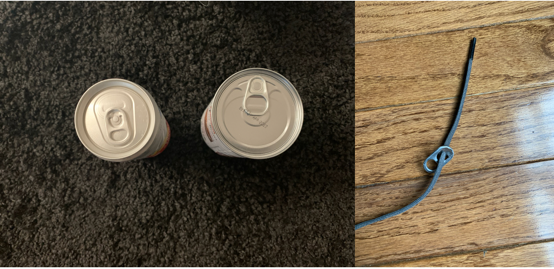 Pictures of cans and shoelaces
