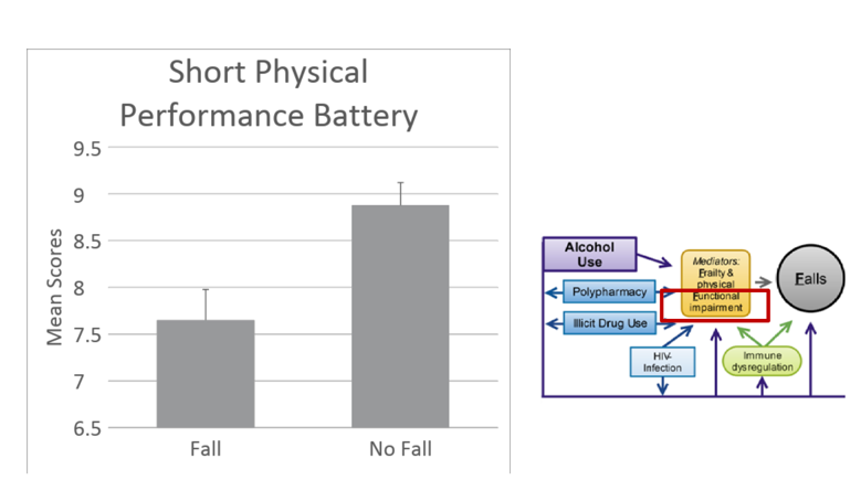 Graph comparing falls versus no falls using the Short Physical Performance Battery