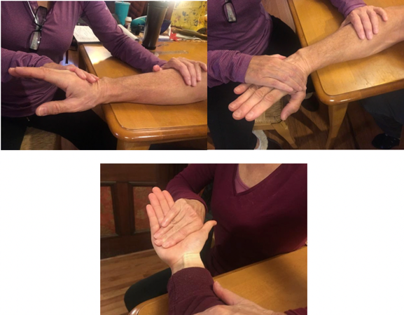 Examples of MMT at the wrist in supination and pronation