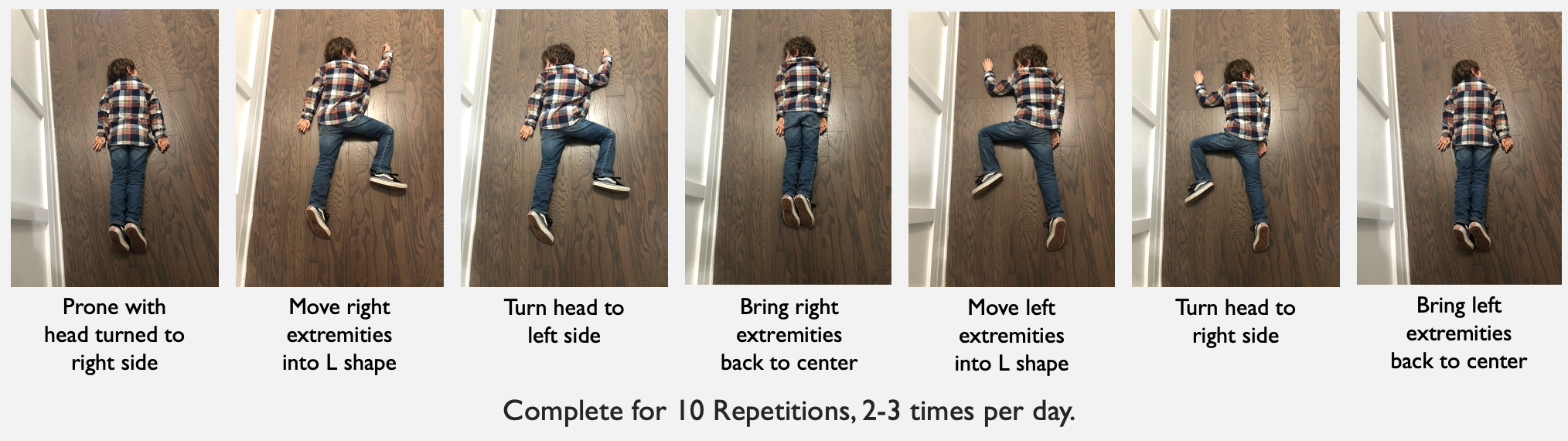 Series of 7 exercises in a prone position for ATNR