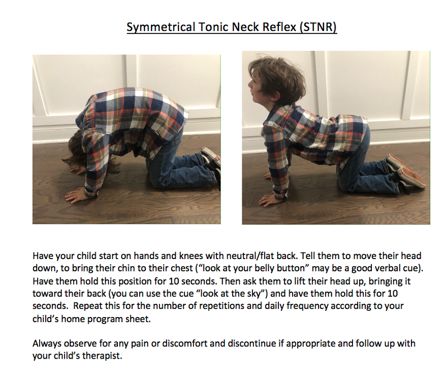 Example of specific instructions for a reflex exercise included in home program for STNR