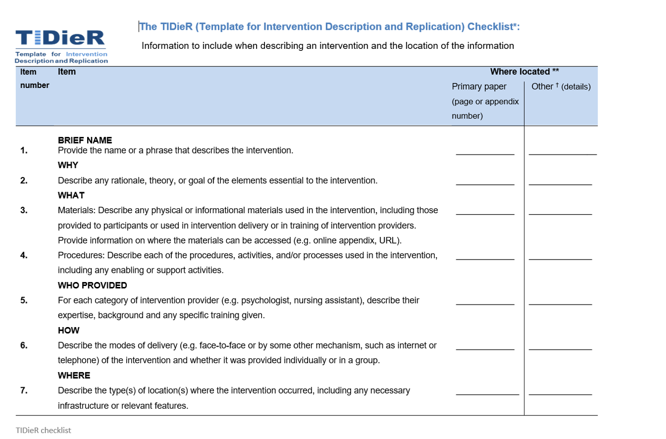 The TIDieR Checklist page 1