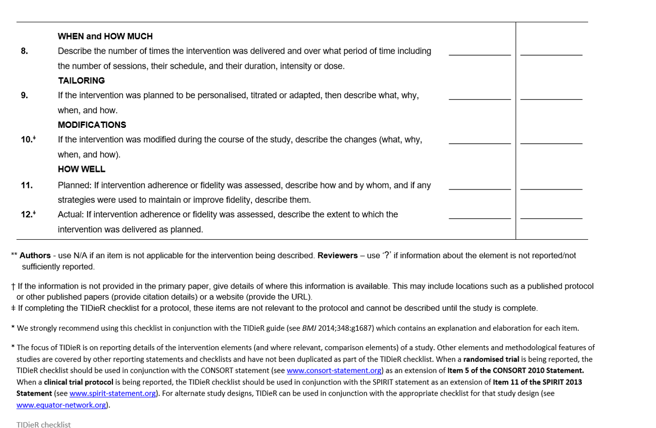 The TIDieR Checklist, page 2